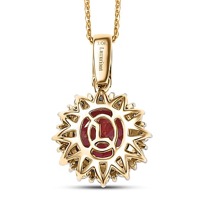 Certified & Appraised Luxuriant AAA Lab Grown Padparadscha Sapphire and E-F VS Lab Grown Diamond 5.50 ctw Pendant Necklace in 10K Yellow Gold 18 Inches