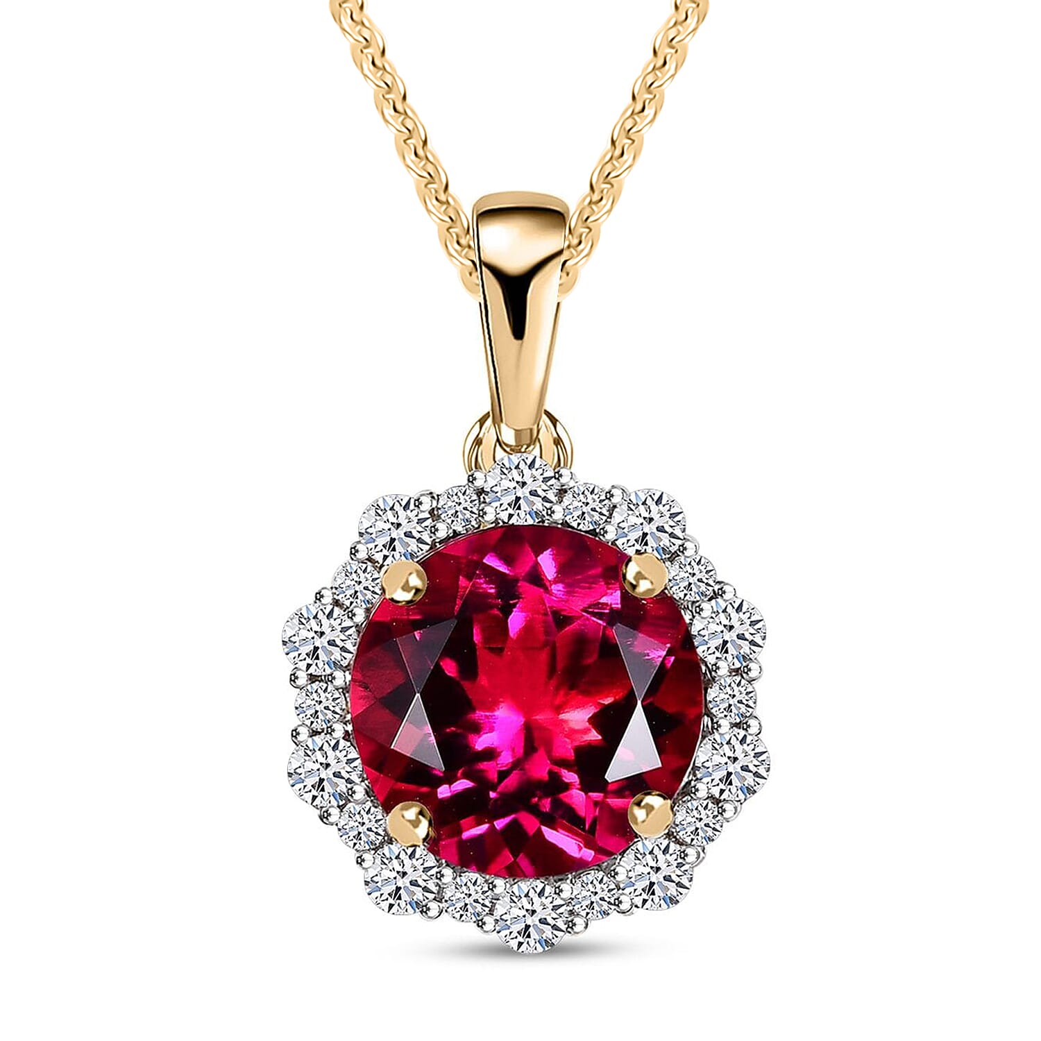 Certified & Appraised AAA Luxuriant Bixbite (LG) and E-F VS Lab Grown Diamond 3.51 ctw Pendant Necklace in 10K Yellow Gold 18 In