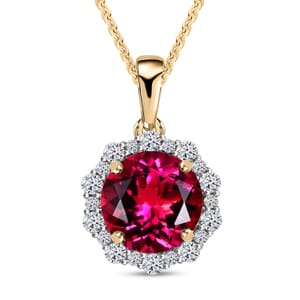 Certified & Appraised AAA Luxuriant Bixbite (LG) and E-F VS Lab Grown Diamond 3.51 ctw Pendant Necklace in 10K Yellow Gold 18 Inches