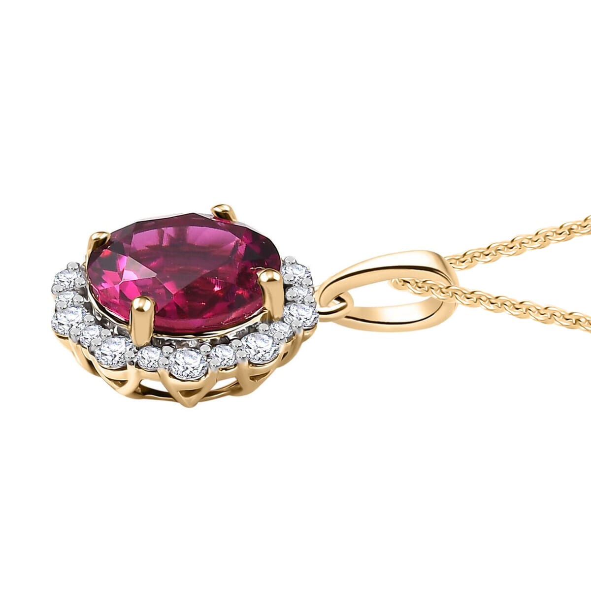 Certified & Appraised AAA Luxuriant Bixbite (LG) and E-F VS Lab Grown Diamond 3.51 ctw Pendant Necklace in 10K Yellow Gold 18 Inches image number 3