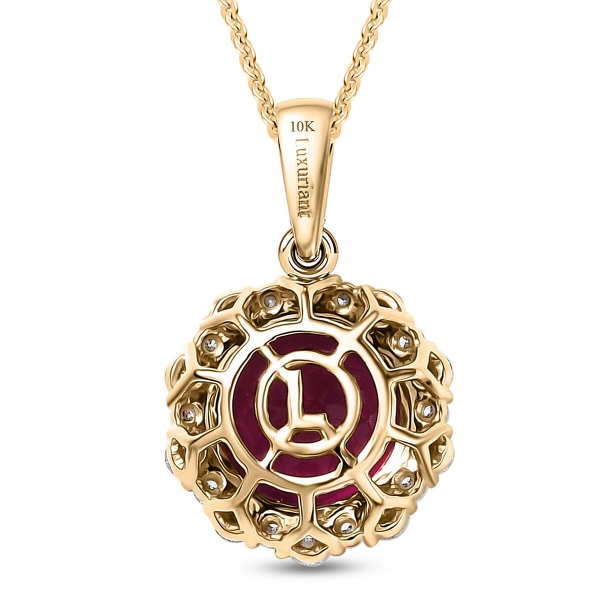 Certified & Appraised AAA Luxuriant Bixbite (LG) and E-F VS Lab Grown Diamond 3.51 ctw Pendant Necklace in 10K Yellow Gold 18 Inches image number 4
