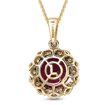 Certified & Appraised AAA Luxuriant Bixbite (LG) and E-F VS Lab Grown Diamond 3.51 ctw Pendant Necklace in 10K Yellow Gold 18 Inches