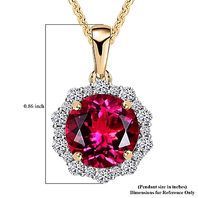 Certified & Appraised AAA Luxuriant Bixbite (LG) and E-F VS Lab Grown Diamond 3.51 ctw Pendant Necklace in 10K Yellow Gold 18 Inches
