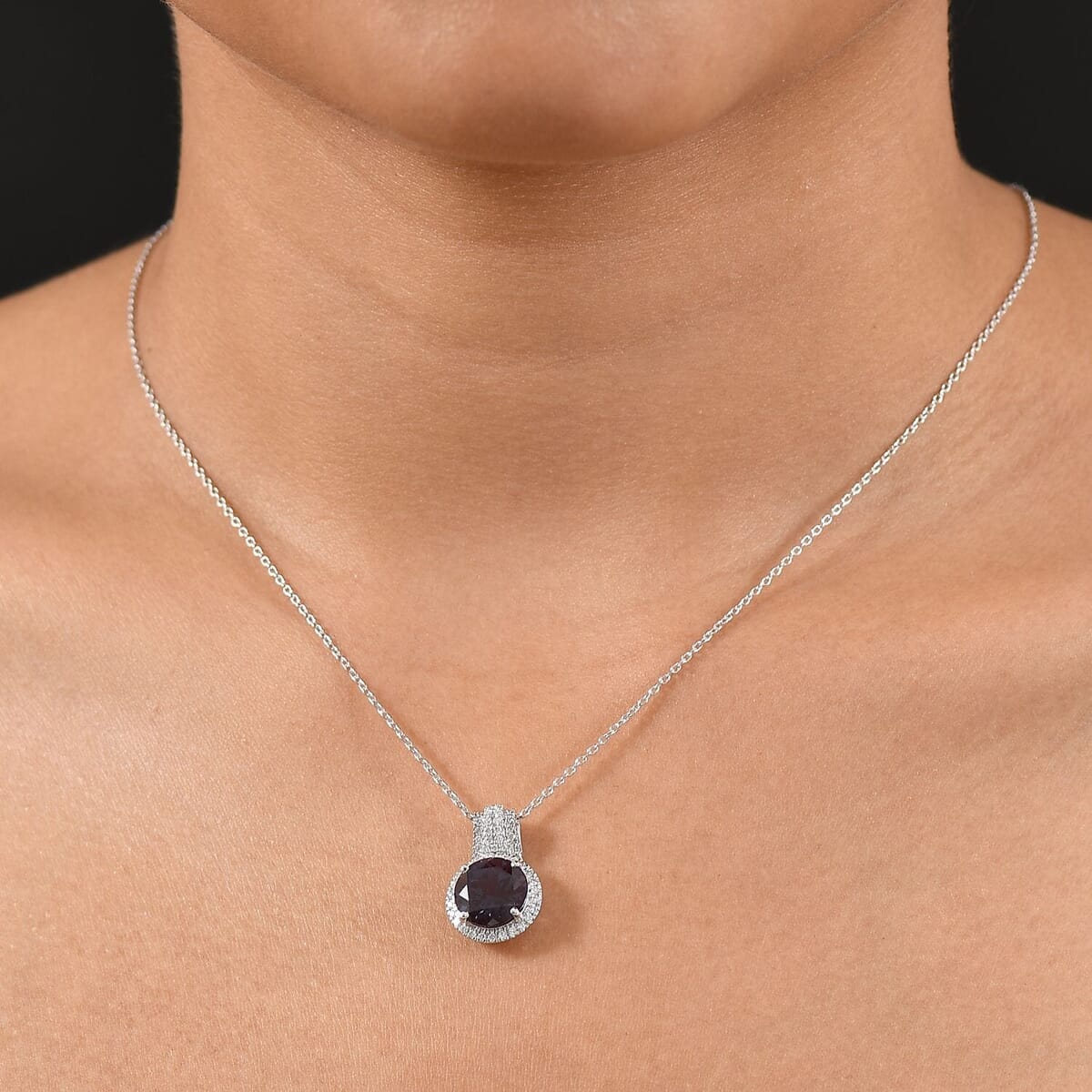 Certified & Appraised Luxuriant AAA Lab Grown Alexandrite and E-F VS Lab Grown Diamond 5.38 ctw Pendant Necklace in 10K White Gold 18 Inches image number 2