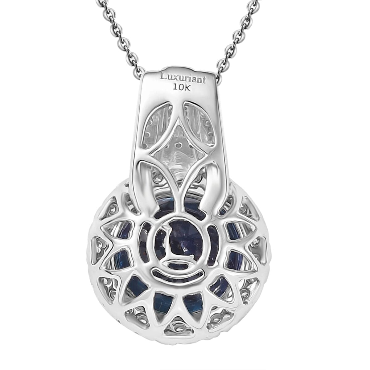 Certified & Appraised Luxuriant AAA Lab Grown Alexandrite and E-F VS Lab Grown Diamond 5.38 ctw Pendant Necklace in 10K White Gold 18 Inches image number 4