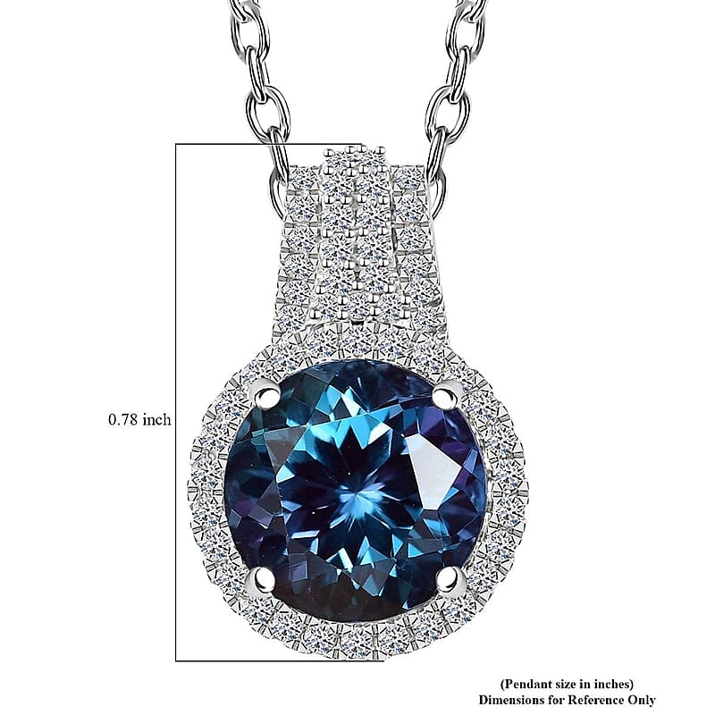 Certified & Appraised Luxuriant AAA Lab Grown Alexandrite and E-F VS Lab Grown Diamond 5.38 ctw Pendant Necklace in 10K White Gold 18 Inches