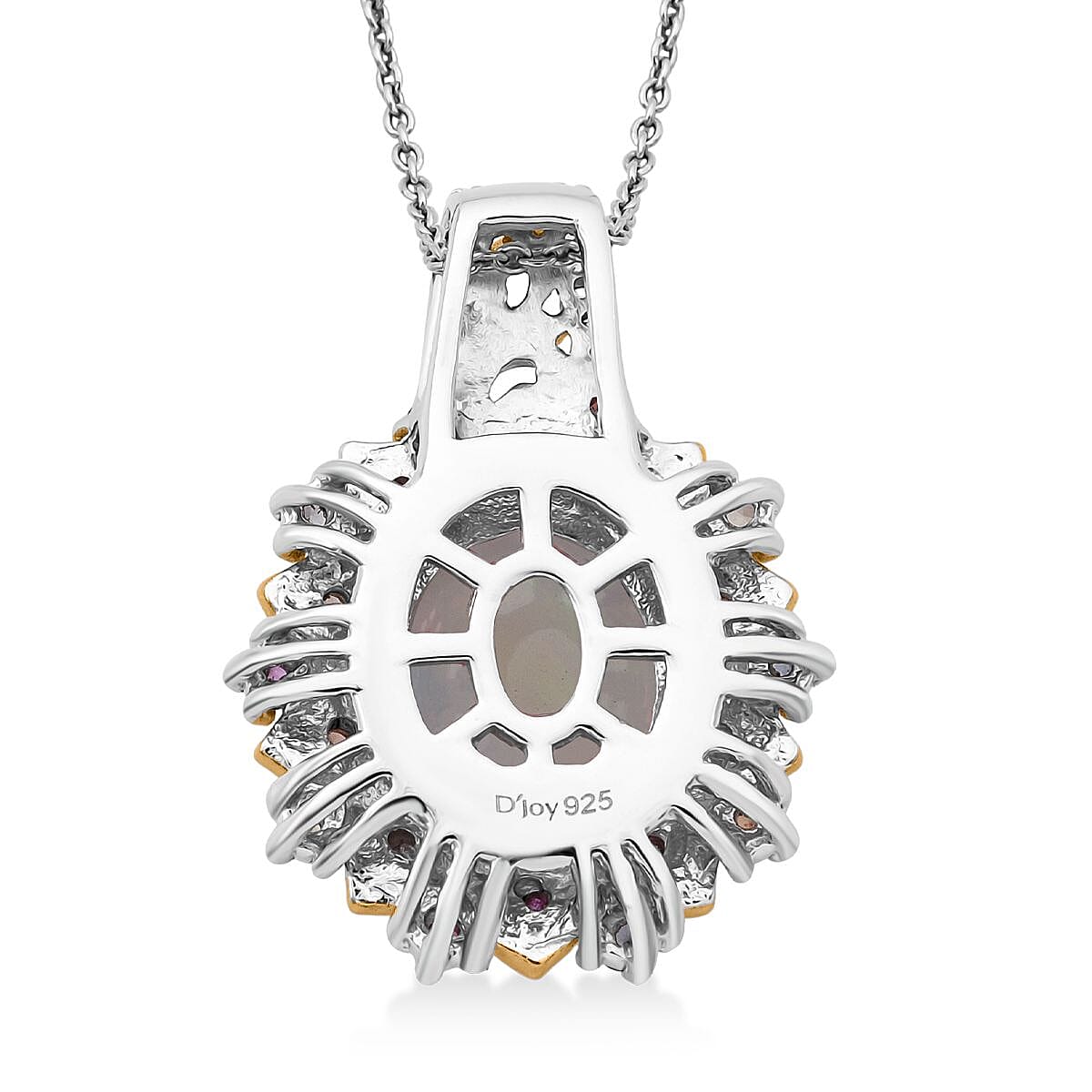D'Joy Ethiopian Welo Opal and Multi Gemstone 3.85 ctw Pendant Necklace 20 Inches in 18K Vermeil YG and Rhodium Over Sterling Silver image number 4