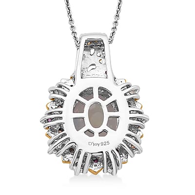 D'Joy Ethiopian Welo Opal, Multi Gemstone Moonflower Pendant Necklace in 18K Vermeil YG and Rhodium Over Sterling Silver 3.85 ctw (20 Inches)