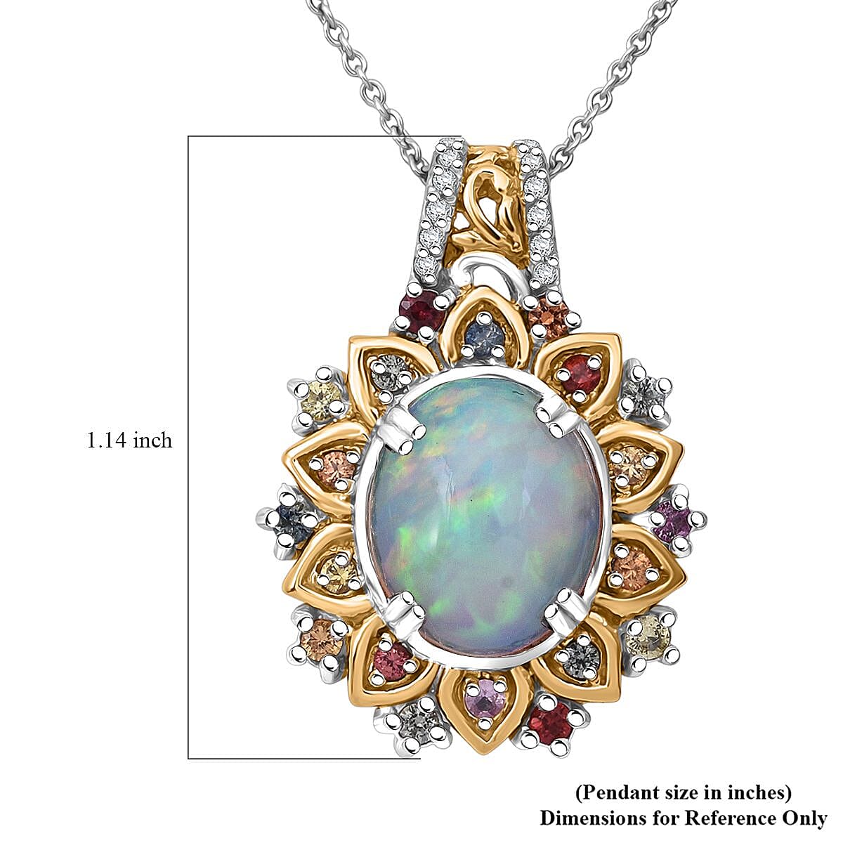 D'Joy Ethiopian Welo Opal and Multi Gemstone 3.85 ctw Pendant Necklace 20 Inches in 18K Vermeil YG and Rhodium Over Sterling Silver image number 5