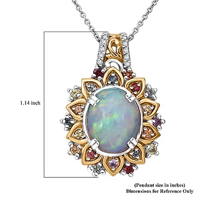 D'Joy Ethiopian Welo Opal, Multi Gemstone Moonflower Pendant Necklace in 18K Vermeil YG and Rhodium Over Sterling Silver 3.85 ctw (20 Inches)