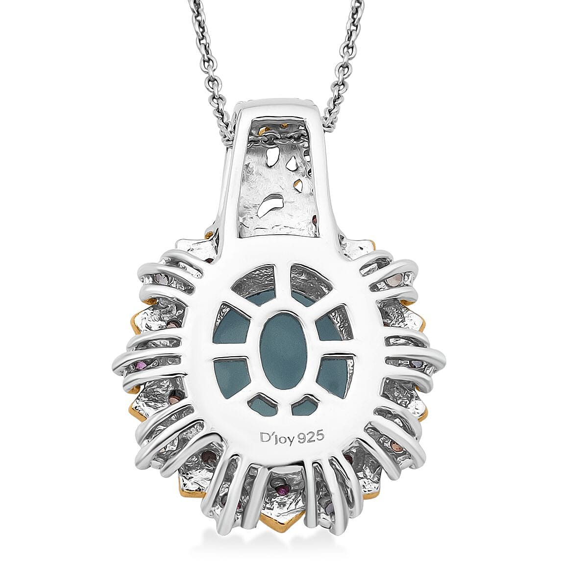 Doorbuster D'Joy Larimar and Multi Gemstone 5.65 ctw Pendant Necklace in 18K Vermeil YG and Rhodium Over Sterling Silver 20 Inches image number 4