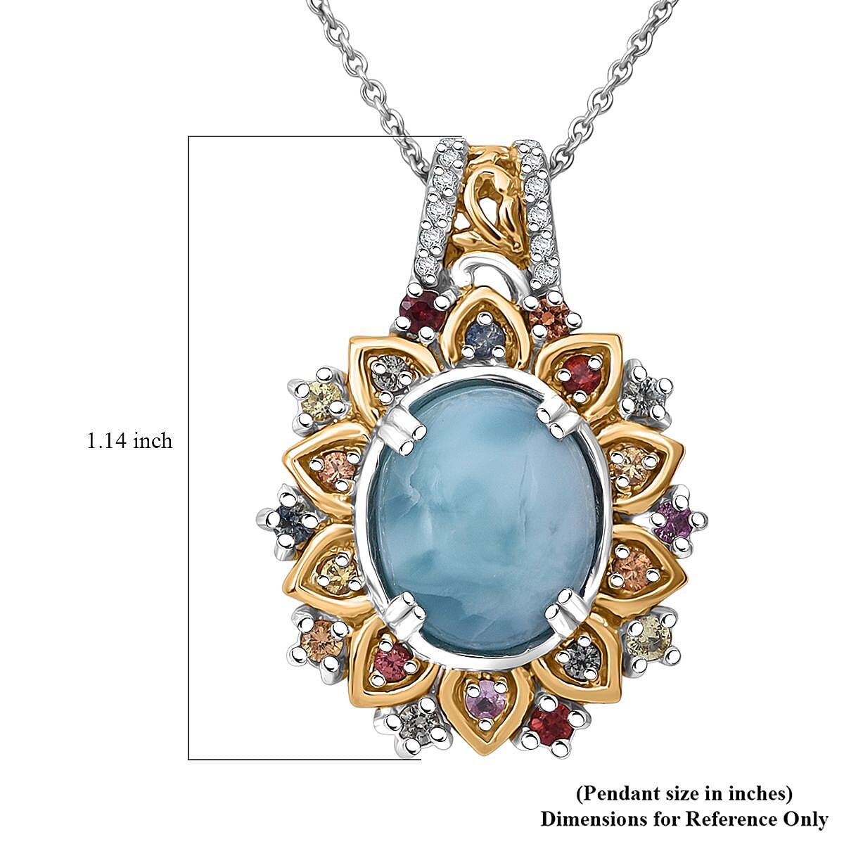 Doorbuster D'Joy Larimar and Multi Gemstone 5.65 ctw Pendant Necklace in 18K Vermeil YG and Rhodium Over Sterling Silver 20 Inches image number 5