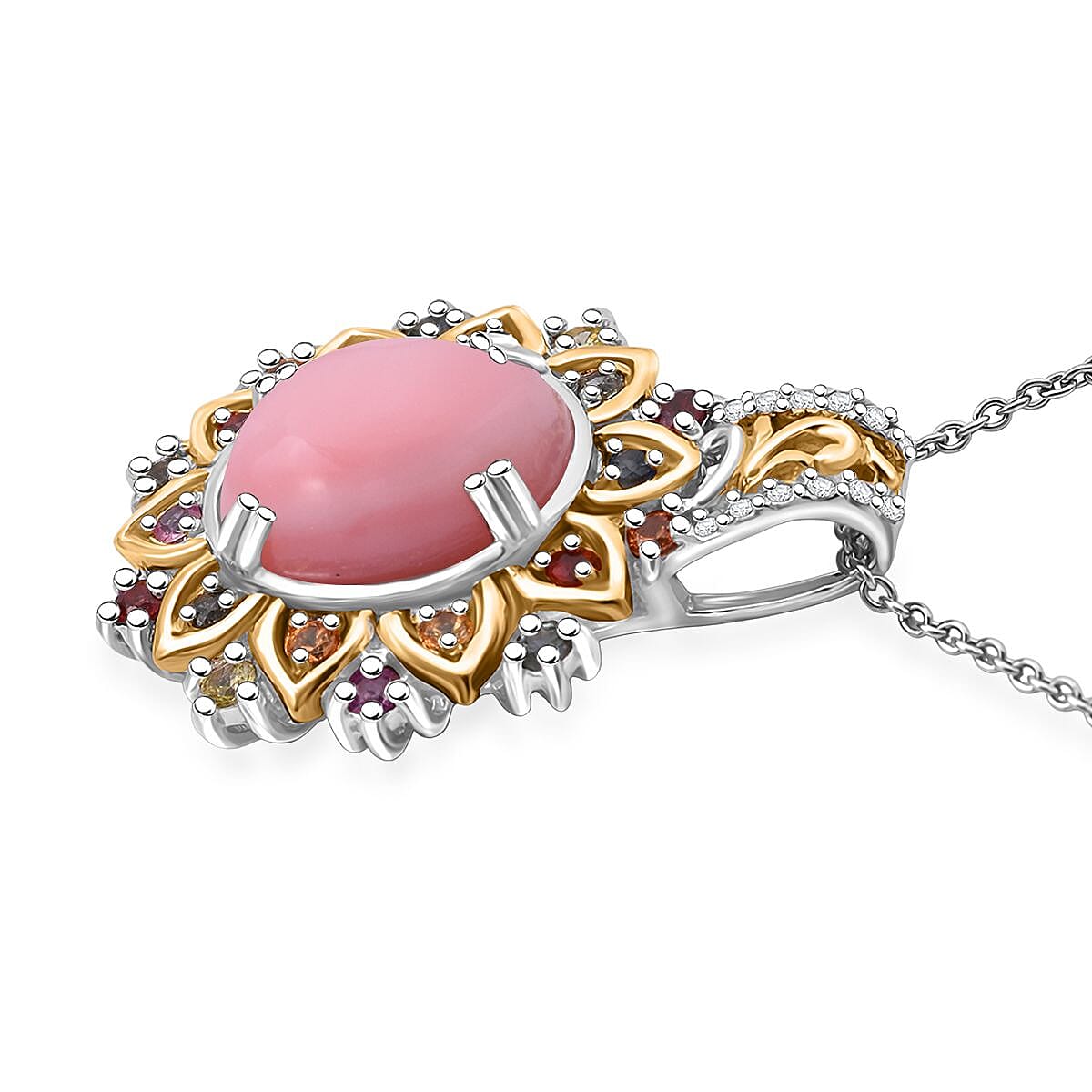 Doorbuster D'Joy Pink Opal and Multi Gemstone 5.15 ctw Pendant Necklace in 18K Vermeil YG and Rhodium Over Sterling Silver 20 Inches  image number 3