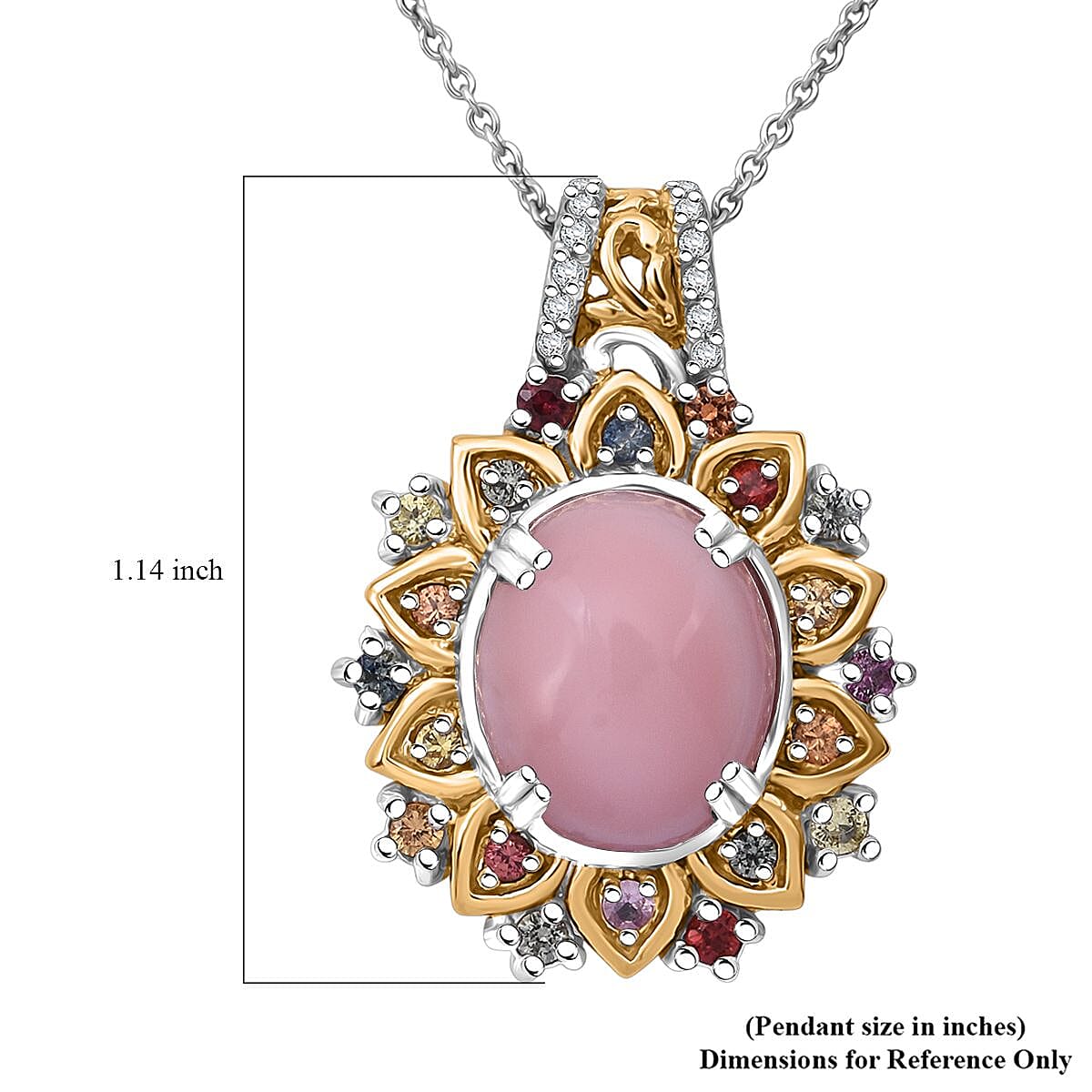 Doorbuster D'Joy Pink Opal and Multi Gemstone 5.15 ctw Pendant Necklace in 18K Vermeil YG and Rhodium Over Sterling Silver 20 Inches  image number 5