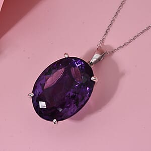 D'Joy Premium African Amethyst 50 ctw Solitaire Pendant Necklace 20 Inches in Rhodium Over Sterling Silver