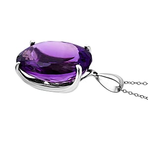 D'Joy Premium African Amethyst 50 ctw Solitaire Pendant Necklace 20 Inches in Rhodium Over Sterling Silver