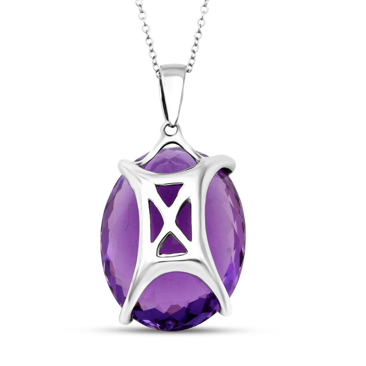D'Joy Premium African Amethyst 50 ctw Solitaire Pendant Necklace 20 Inches in Rhodium Over Sterling Silver image number 4