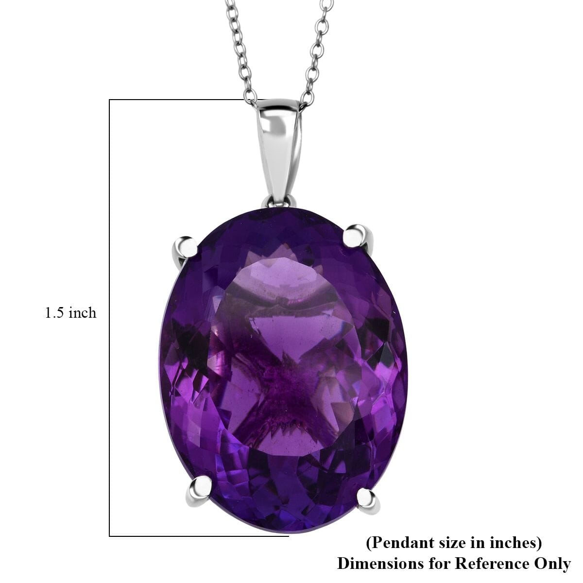 D'Joy Premium African Amethyst 50 ctw Solitaire Pendant Necklace 20 Inches in Rhodium Over Sterling Silver image number 6