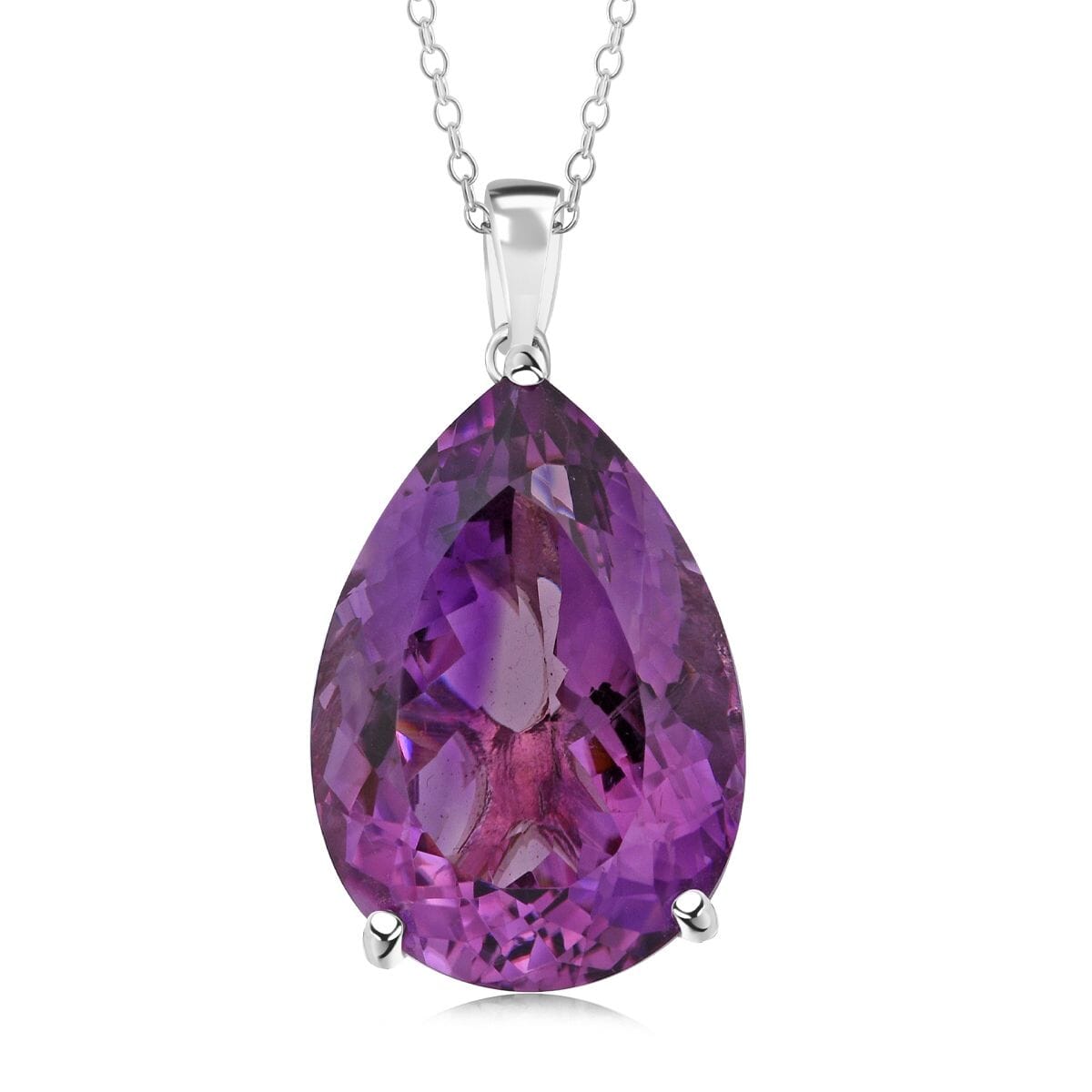 D'Joy Premium African Amethyst 50 ctw Solitaire Pendant Necklace 20 Inches in Rhodium Over Sterling Silver image number 0