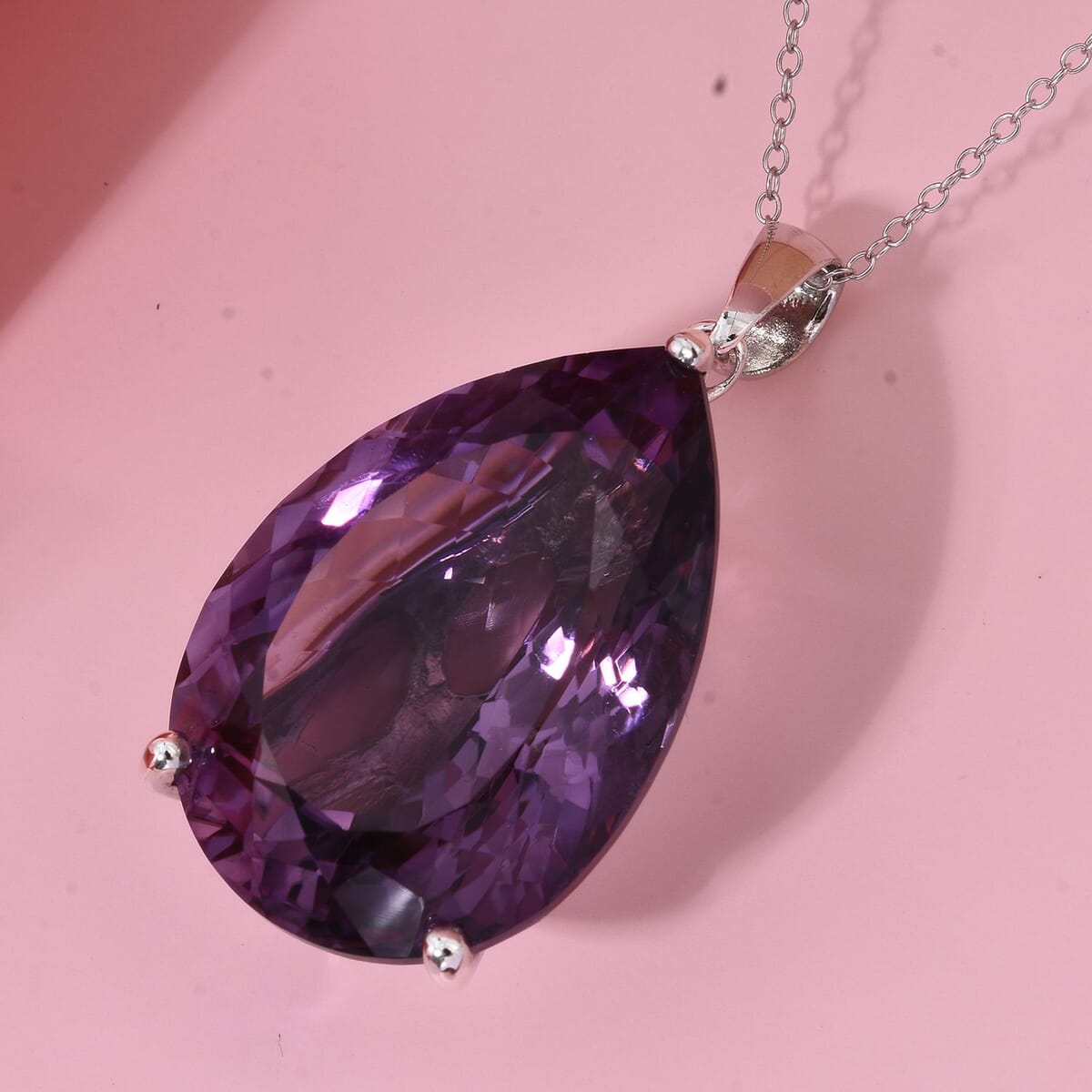 D'Joy Premium African Amethyst 50 ctw Solitaire Pendant Necklace 20 Inches in Rhodium Over Sterling Silver image number 1
