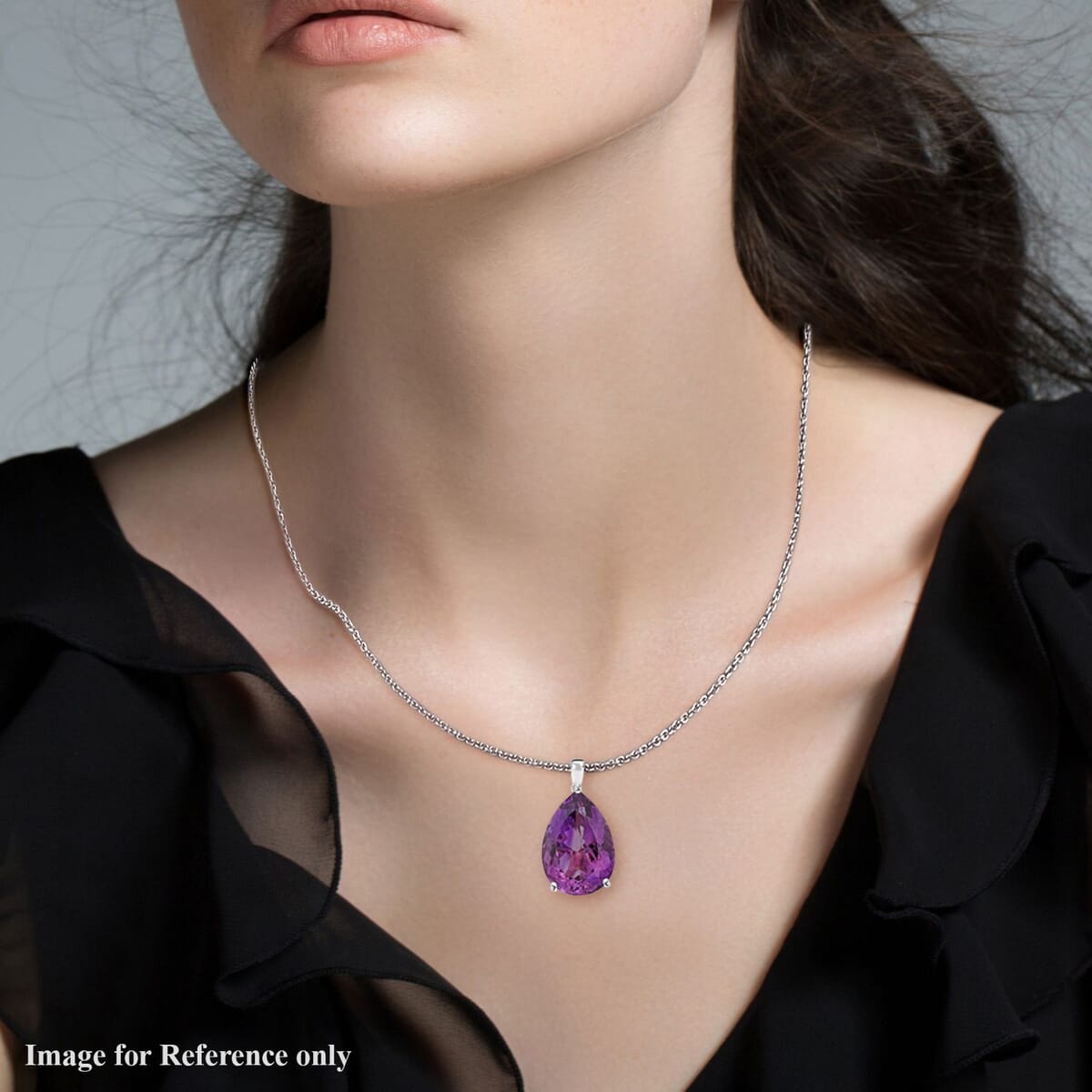 D'Joy Premium African Amethyst 50 ctw Solitaire Pendant Necklace 20 Inches in Rhodium Over Sterling Silver image number 2