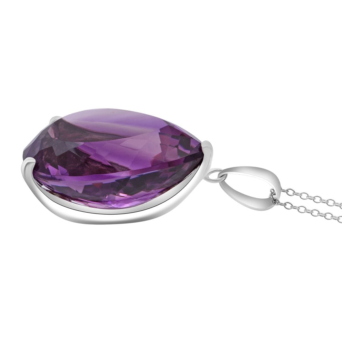 D'Joy Premium African Amethyst 50 ctw Solitaire Pendant Necklace 20 Inches in Rhodium Over Sterling Silver image number 3
