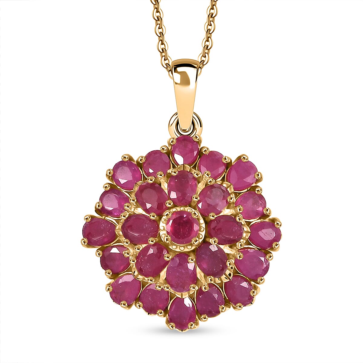 D'Joy African Ruby (FF) 5.80 ctw Pendant Necklace in 18K Vermeil Yellow Gold Over Sterling Silver 20 Inches