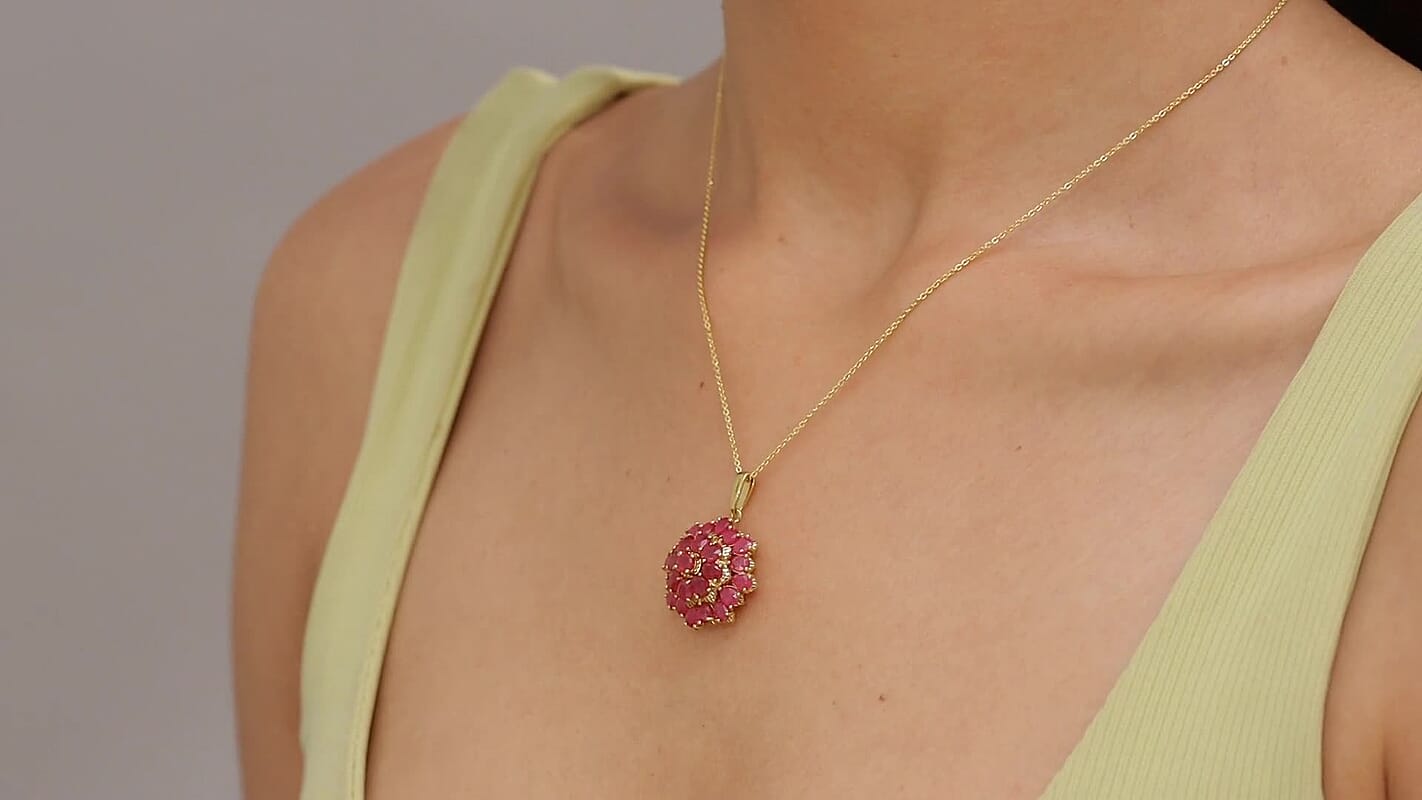 D'Joy African Ruby (FF) 5.80 ctw Pendant Necklace in 18K Vermeil Yellow Gold Over Sterling Silver 20 Inches