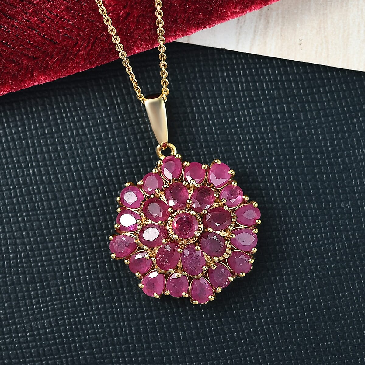 D'Joy African Ruby (FF) 5.80 ctw Pendant Necklace in 18K Vermeil Yellow Gold Over Sterling Silver 20 Inches  image number 1