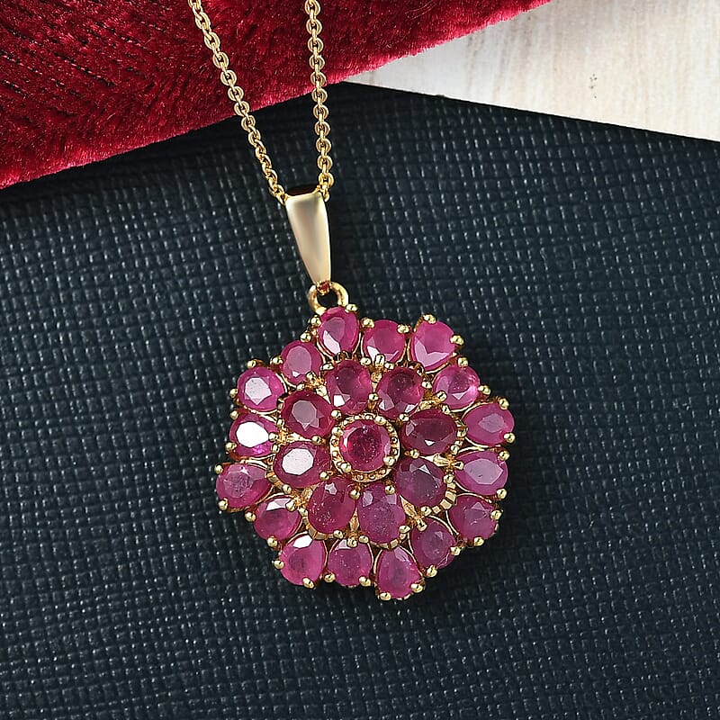 D'Joy African Ruby (FF) 5.80 ctw Pendant Necklace in 18K Vermeil Yellow Gold Over Sterling Silver 20 Inches 
