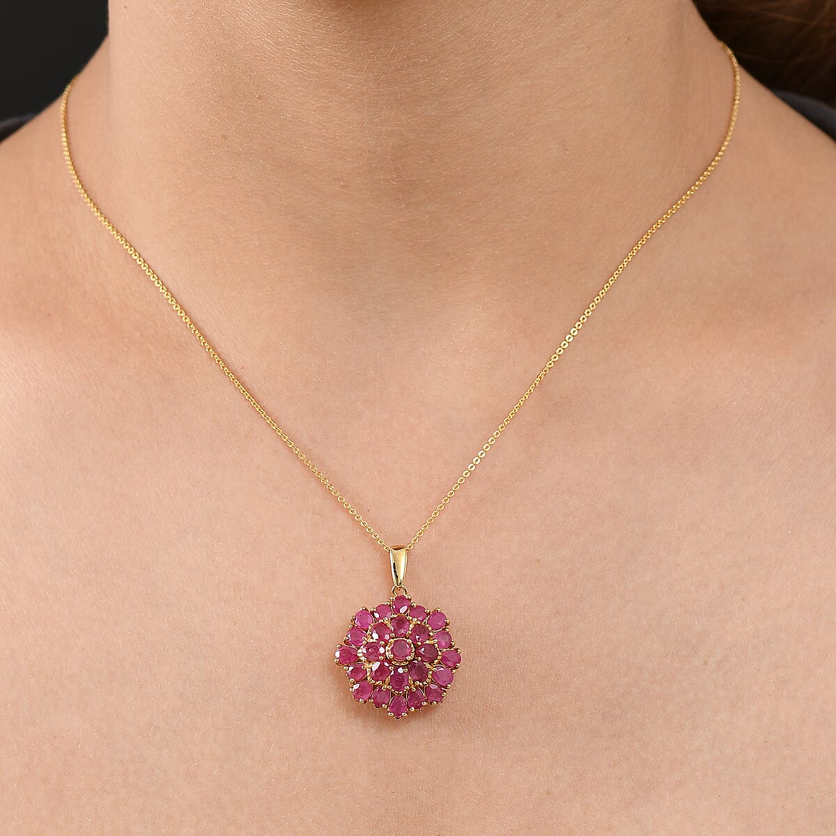 D'Joy African Ruby (FF) 5.80 ctw Pendant Necklace in 18K Vermeil Yellow Gold Over Sterling Silver 20 Inches  image number 2