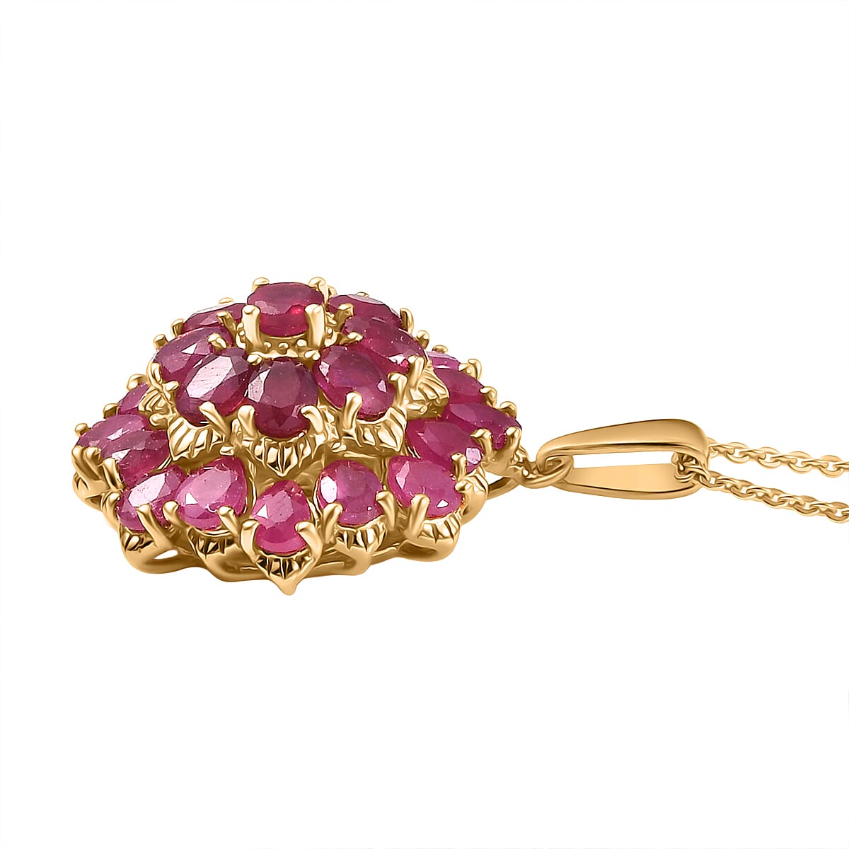 D'Joy African Ruby (FF) 5.80 ctw Pendant Necklace in 18K Vermeil Yellow Gold Over Sterling Silver 20 Inches  image number 3