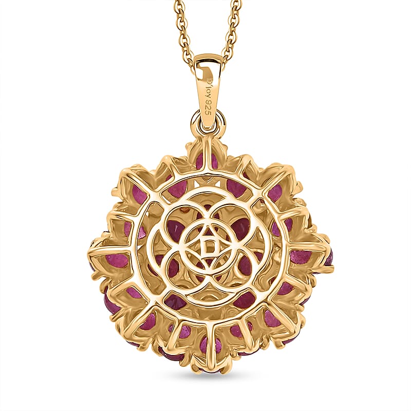 D'Joy African Ruby (FF) 5.80 ctw Pendant Necklace in 18K Vermeil Yellow Gold Over Sterling Silver 20 Inches 