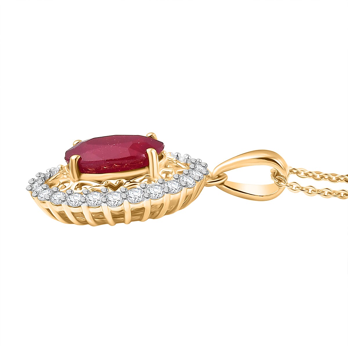 D'Joy African Ruby (FF) and White Zircon 4.20 ctw Pendant Necklace in 18K Vermeil Yellow Gold Over Sterling Silver 18 Inches  image number 3