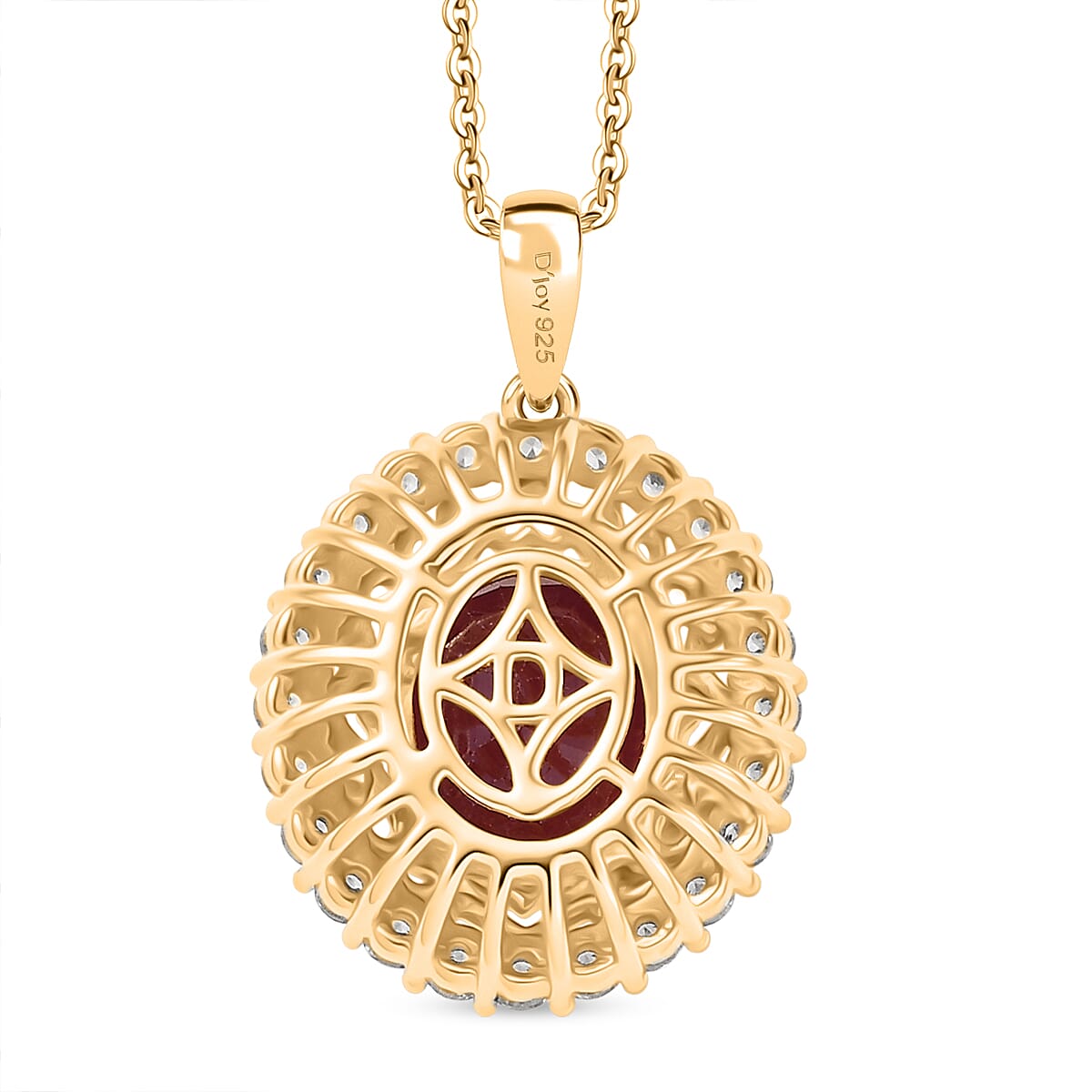 D'Joy African Ruby (FF) and White Zircon 4.20 ctw Pendant Necklace in 18K Vermeil Yellow Gold Over Sterling Silver 18 Inches  image number 4