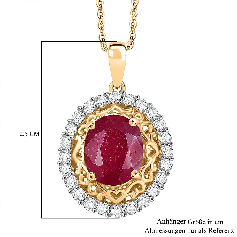 D'Joy African Ruby (FF) and White Zircon 4.20 ctw Pendant Necklace in 18K Vermeil Yellow Gold Over Sterling Silver 18 Inches 