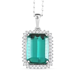 Certified & Appraised Rhapsody AAAA Lagoon Tourmaline and E-F VS Diamond 8.15 ctw Pendant Necklace in 950 Platinum 20 Inches