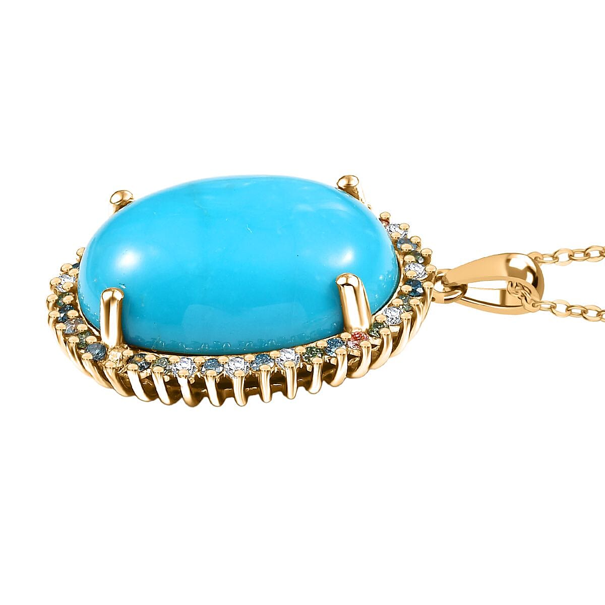 Premium Sleeping Beauty Turquoise and SI Luxuriant Lab Grown Multi Diamond 13.90 ctw Royal Bloom Fire Pendant Necklace in 18K Vermeil Yellow Gold Over Sterling Silver 20 Inches image number 3