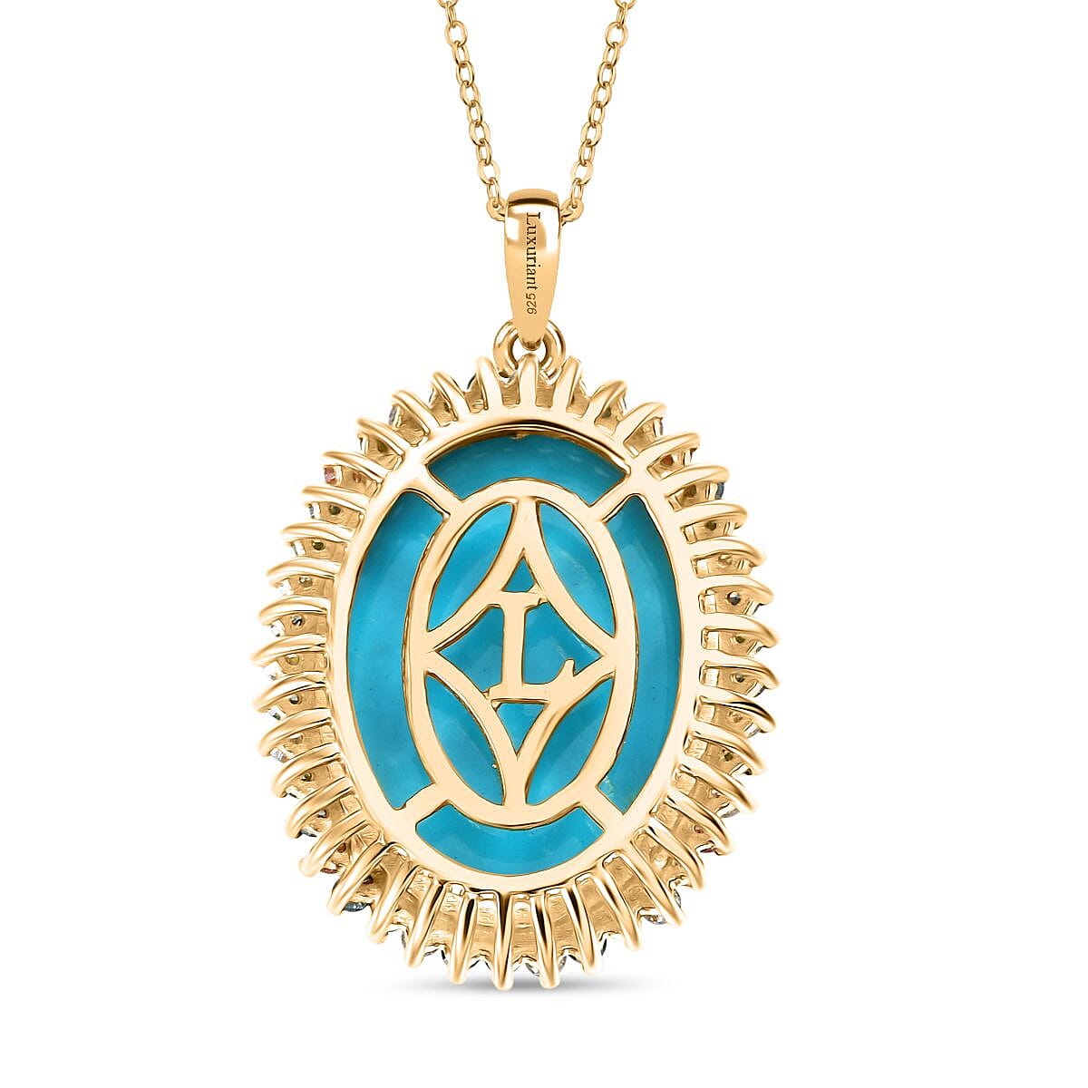 Premium Sleeping Beauty Turquoise and SI Luxuriant Lab Grown Multi Diamond 13.90 ctw Royal Bloom Fire Pendant Necklace in 18K Vermeil Yellow Gold Over Sterling Silver 20 Inches image number 4