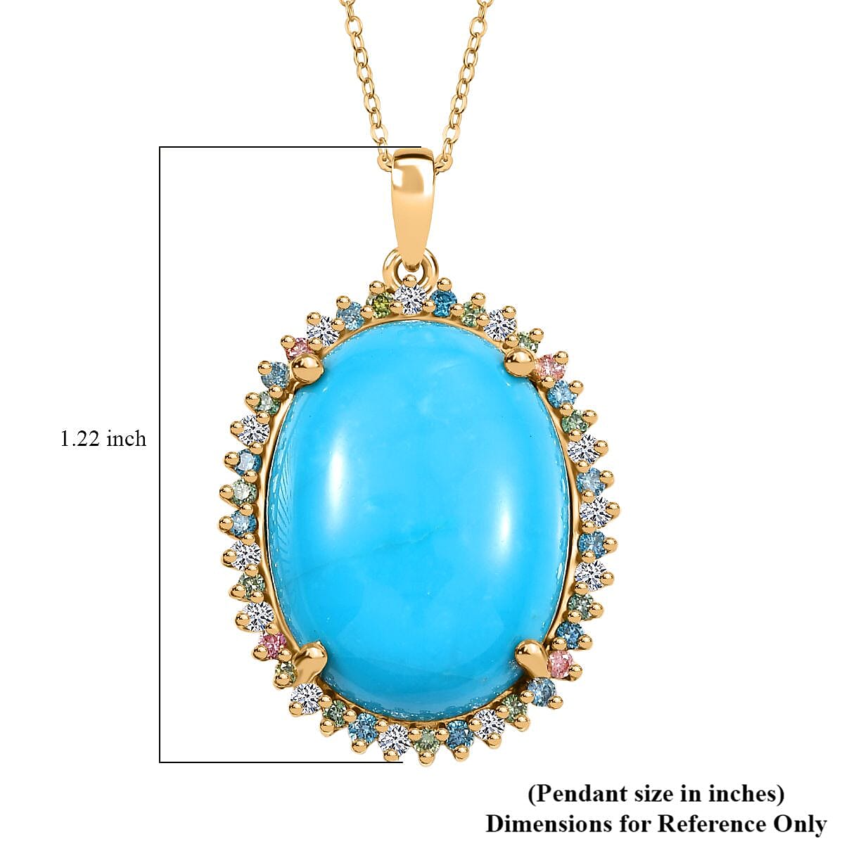 Premium Sleeping Beauty Turquoise and SI Luxuriant Lab Grown Multi Diamond 13.90 ctw Royal Bloom Fire Pendant Necklace in 18K Vermeil Yellow Gold Over Sterling Silver 20 Inches image number 5