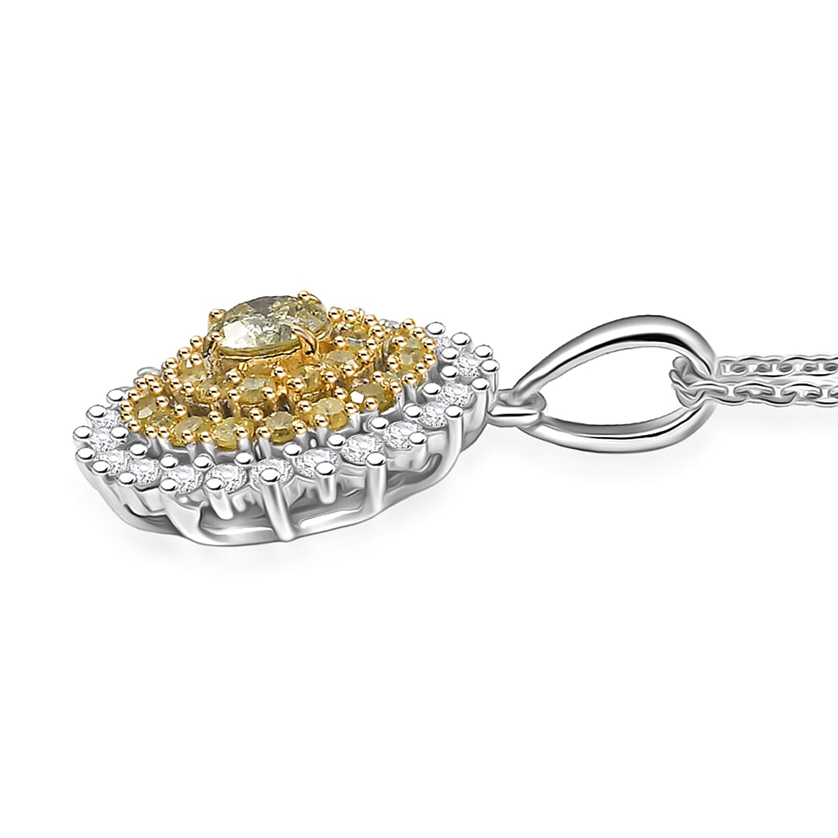 D'Joy Natural Yellow and White Diamond I2-I3 1.00 ctw Blooming Floral Pendant Necklace 20 Inches in Rhodium Over Sterling Silver  image number 3