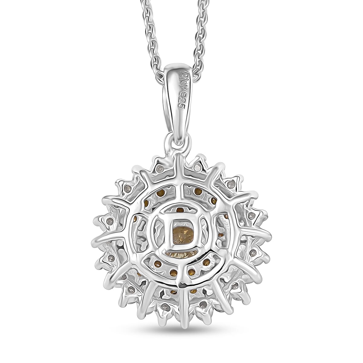 D'Joy Natural Yellow and White Diamond I2-I3 1.00 ctw Blooming Floral Pendant Necklace 20 Inches in Rhodium Over Sterling Silver  image number 4
