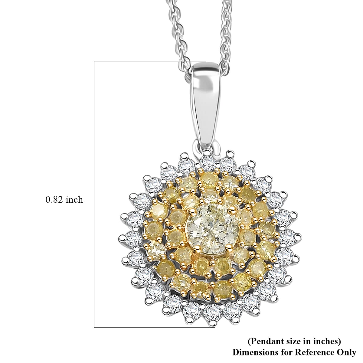 D'Joy Natural Yellow and White Diamond I2-I3 1.00 ctw Blooming Floral Pendant Necklace 20 Inches in Rhodium Over Sterling Silver  image number 6