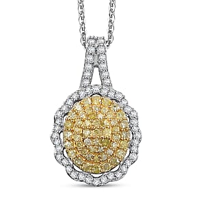 D'Joy Natural Yellow and White Diamond I3 0.50 ctw Sunflower Pendant Necklace in Rhodium Over Sterling Silver 20 Inches