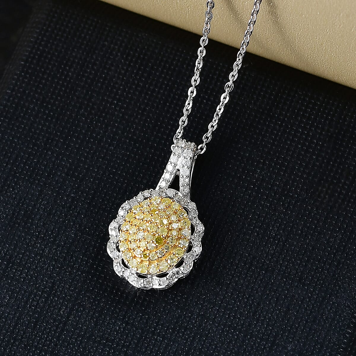 D'Joy Natural Yellow and White Diamond I3 0.50 ctw Sunflower Pendant Necklace in Rhodium Over Sterling Silver 20 Inches image number 1