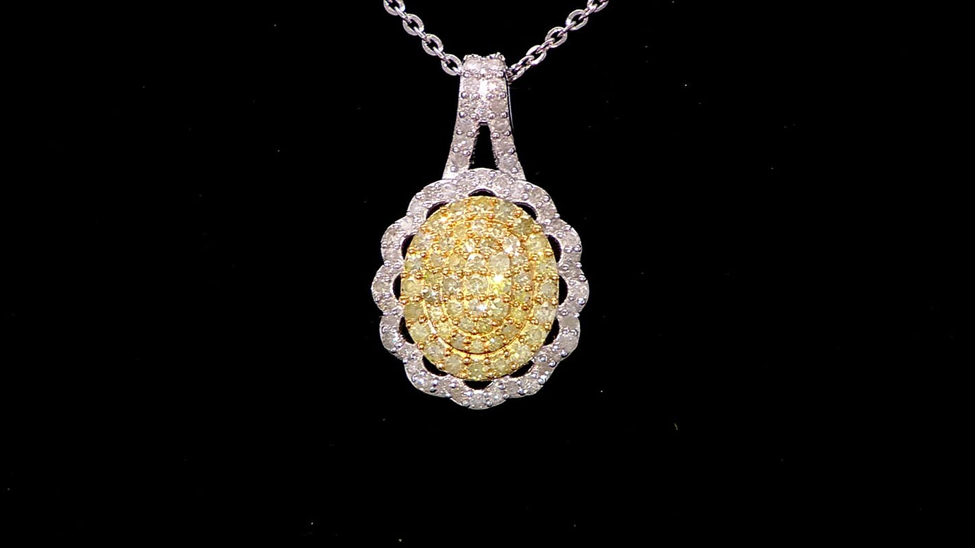 D'Joy Natural Yellow and White Diamond I3 0.50 ctw Sunflower Pendant Necklace in Rhodium Over Sterling Silver 20 Inches