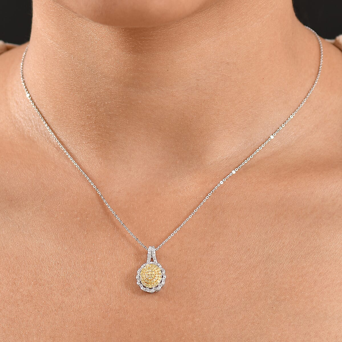 D'Joy Natural Yellow and White Diamond I3 0.50 ctw Sunflower Pendant Necklace in Rhodium Over Sterling Silver 20 Inches image number 2
