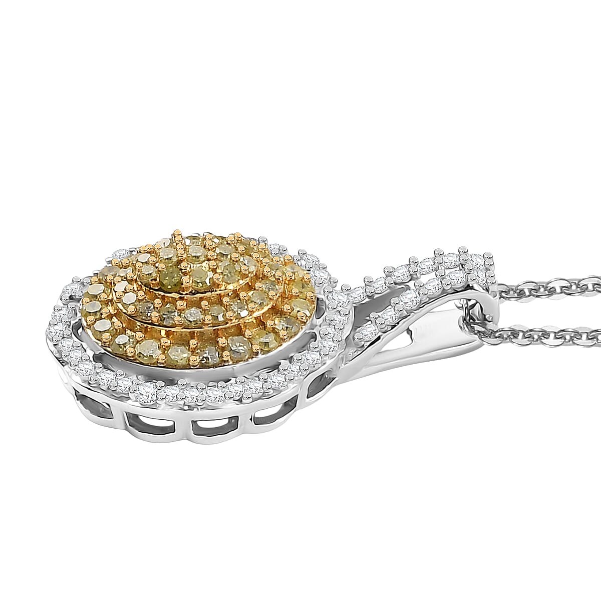D'Joy Natural Yellow and White Diamond I3 0.50 ctw Sunflower Pendant Necklace in Rhodium Over Sterling Silver 20 Inches image number 3
