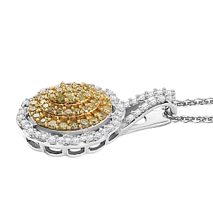 D'Joy Natural Yellow and White Diamond I3 0.50 ctw Sunflower Pendant Necklace in Rhodium Over Sterling Silver 20 Inches
