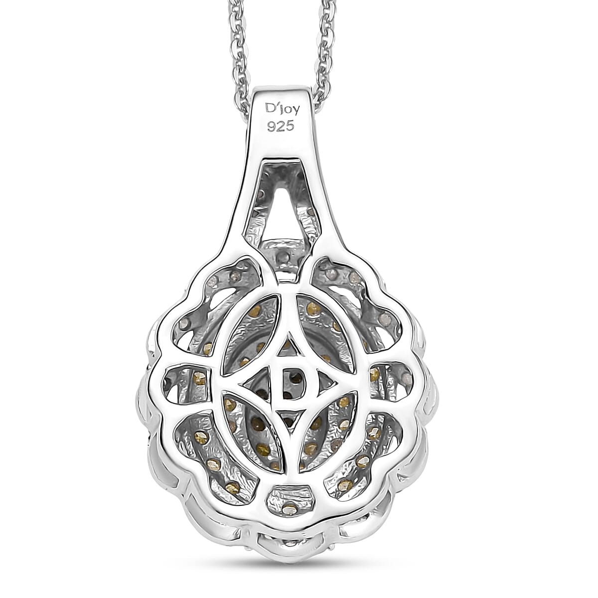 D'Joy Natural Yellow and White Diamond I3 0.50 ctw Sunflower Pendant Necklace in Rhodium Over Sterling Silver 20 Inches